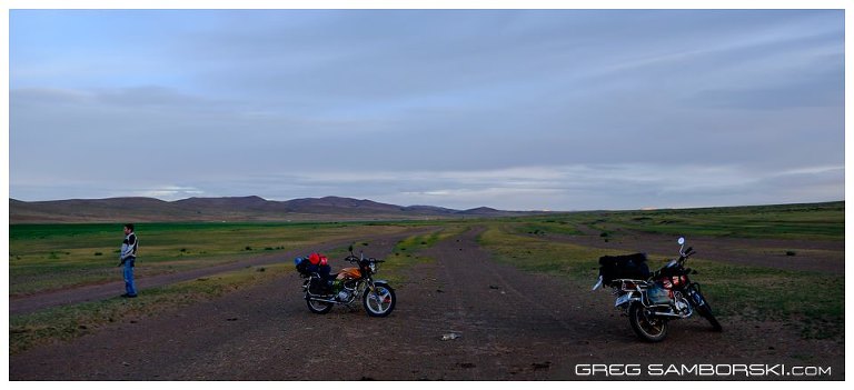 Motorbikes on Mongolian Road